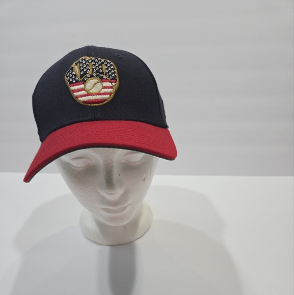 New Era Navy and Red Baseball Cap with Flag Patch - Picture 1 of 9